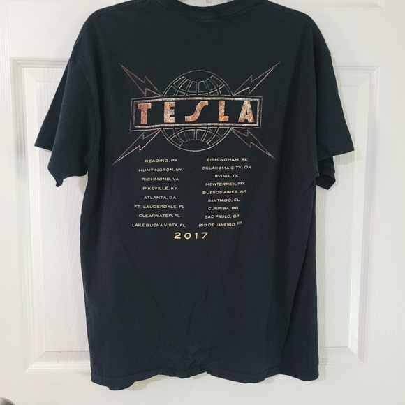 Men Size Large 2017 Tesla 30th Anniversary Save That Goodness Tour T Shirt Black - Picture 6 of 6